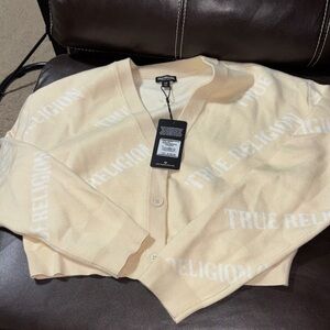True Religion cream Women's crop button down Cardigan NWT L